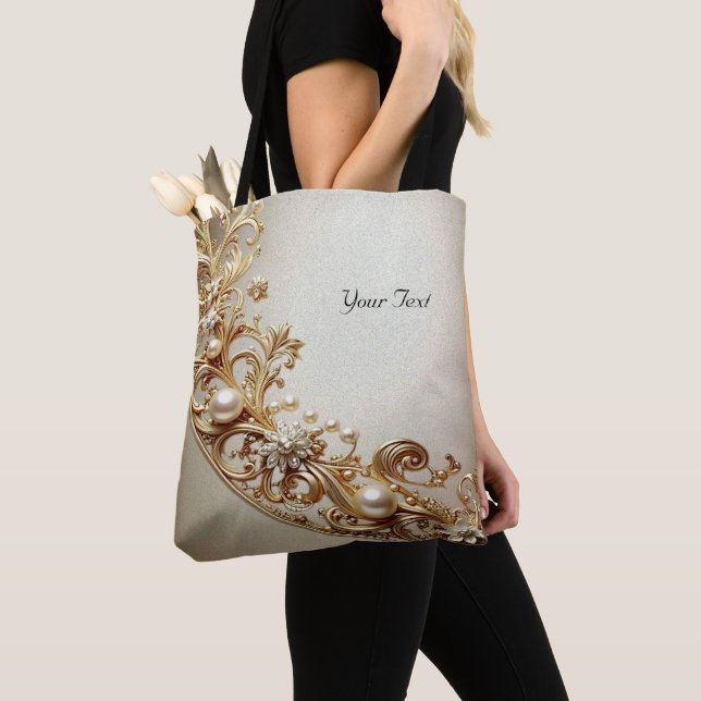 Ornate Gold Flourish Tote Bag (Close Up)