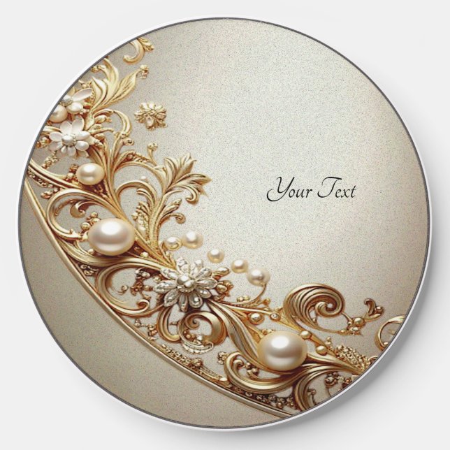 Ornate Gold Flourish Wireless Charger (Front)
