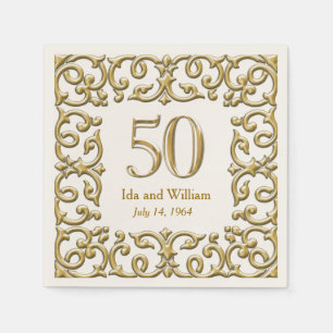 Ornate Gold Frame 50th Anniversary Napkins