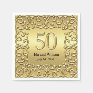 Ornate Gold Frame 50th Anniversary Napkins
