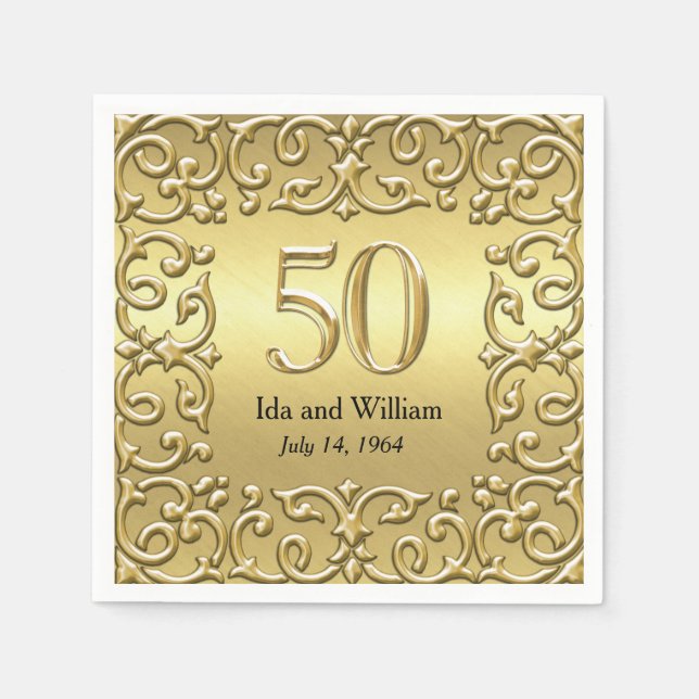 Ornate Gold Frame 50th Anniversary Napkins (Front)