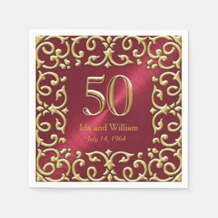 Ornate Gold Frame 50th Anniversary Napkins