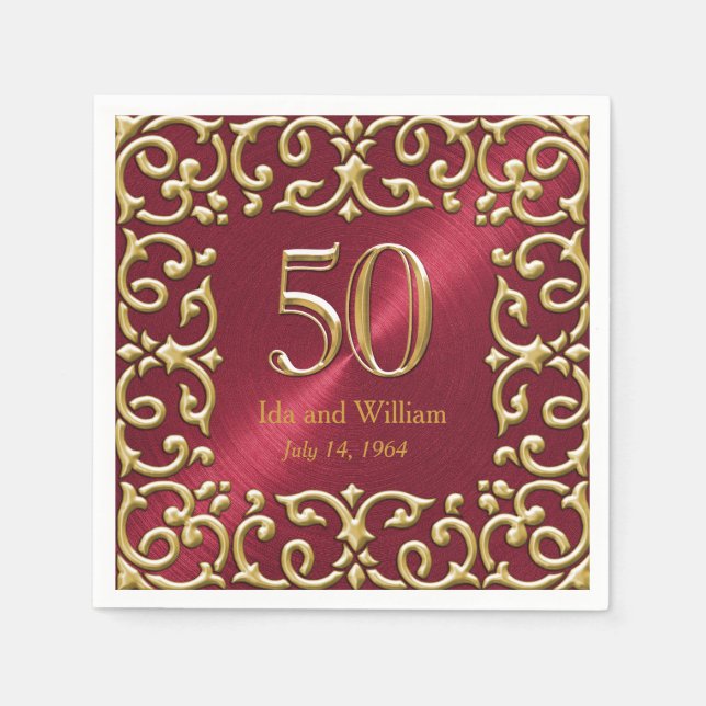 Ornate Gold Frame 50th Anniversary Napkins (Front)