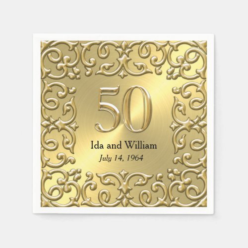 Ornate Gold Frame 50th Anniversary Paper Napkins