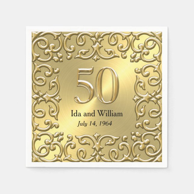 Ornate Gold Frame 50th Anniversary Paper Napkins (Front)