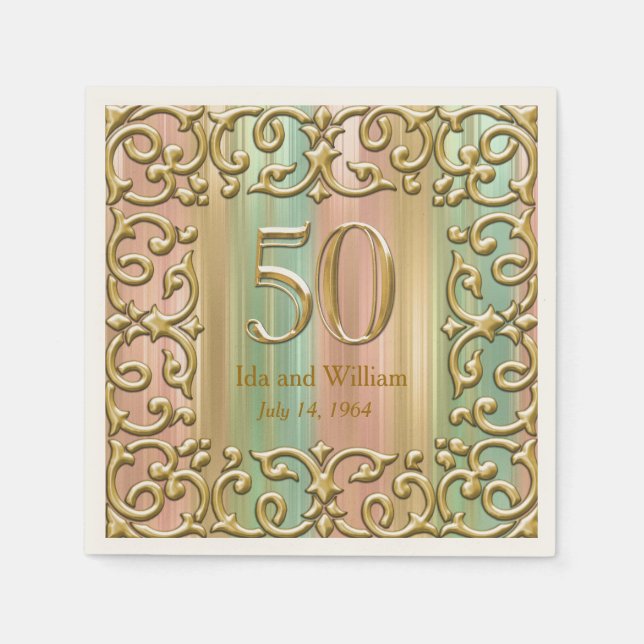 Ornate Gold Frame 50th Anniversary Paper Napkins (Front)