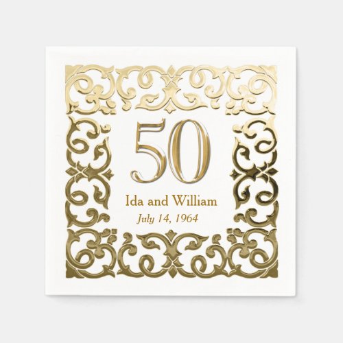 Ornate Gold Frame 50th Anniversary Paper Napkins