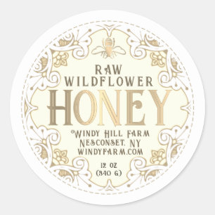 Ornate Gold Frame Bee Fleur de Lis Honey Label