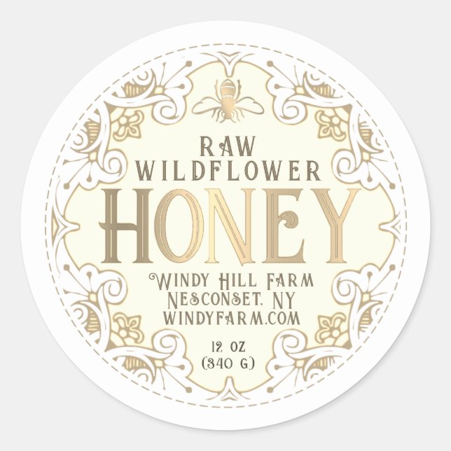 Ornate Gold Frame Bee Fleur de Lis Honey Label (Front)