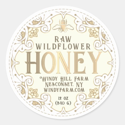 Ornate Gold Frame Bee Fleur de Lis Honey Label