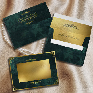 Ornate Gold Frame & Emerald Green Return Address Envelope