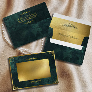 Ornate Gold Frame & Emerald Green Return Address Envelope
