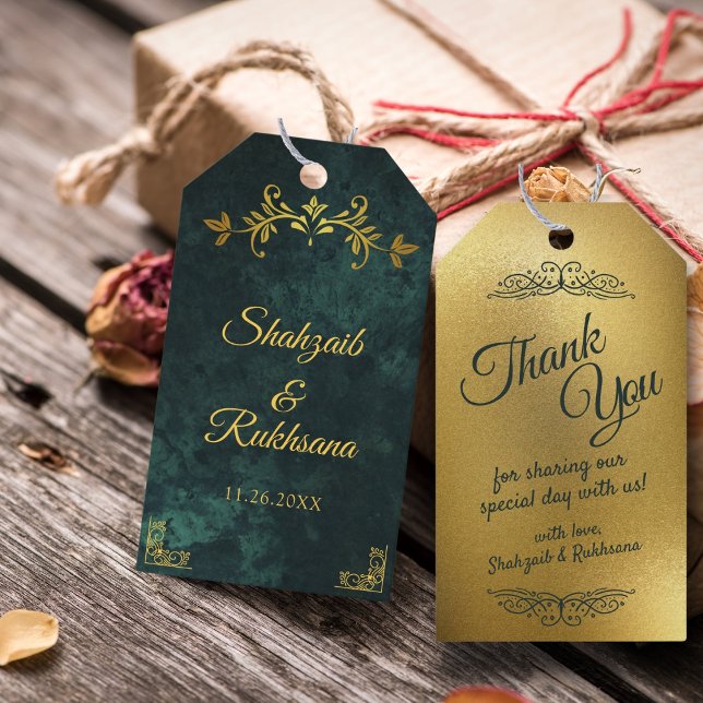 Ornate Gold Frame Emerald Green Thank You Wedding Gift Tags (Creator Uploaded)