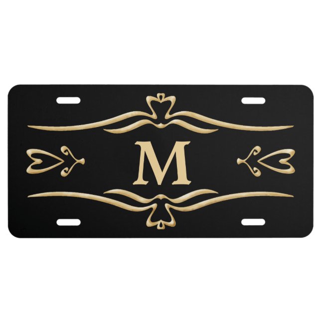 Ornate Gold Frame Monogram License Plate (Front)