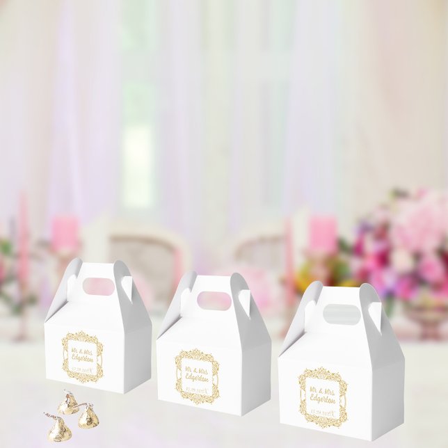Ornate Gold Frame Wedding Personalized Favor Boxes (These elegant favor boxes look great with a variety of wedding themes!)