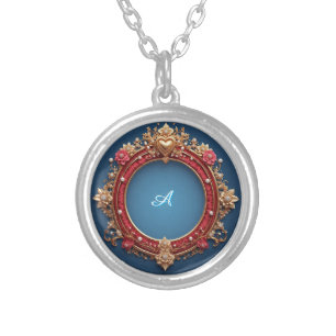 Ornate Gold Frame With Heart Gem Silver Plated Necklace