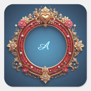 Ornate Gold Frame With Heart Gem Square Sticker