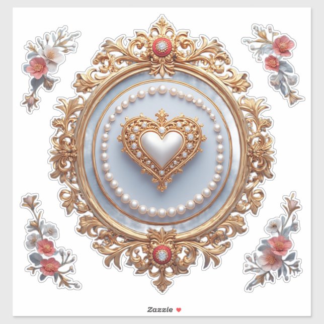 Ornate Gold Frame With Heart Gem Sticker (Sheet)