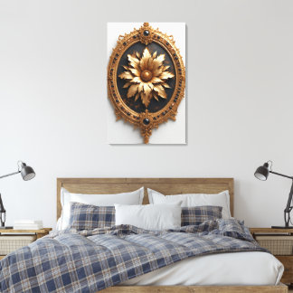 Ornate Gold Frame With Large Metallic Flower Medal Canvas Print