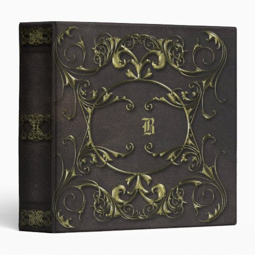 Ornate Gold Framed Monogram Vintage Print 3 Ring Binder