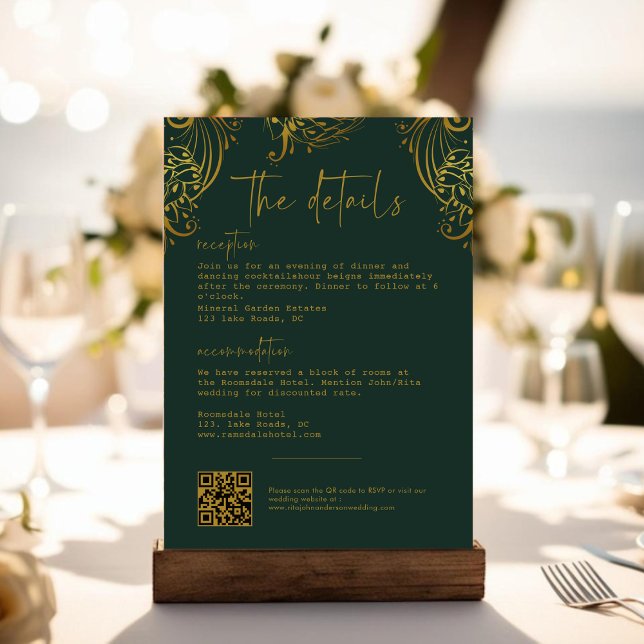 Ornate Gold Frills Script Wedding Details Enclosure Card (Creator Uploaded)
