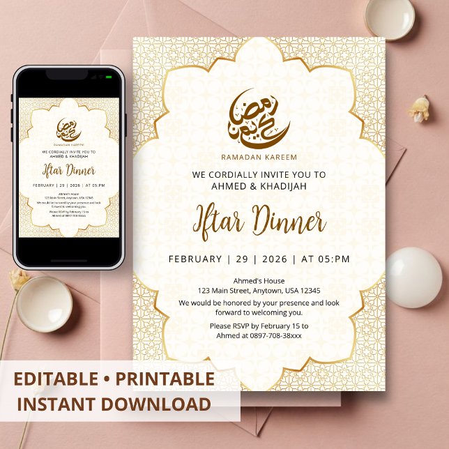 Ornate Gold Lace Ramadan Iftar Dinner Invitation (Creator Uploaded)