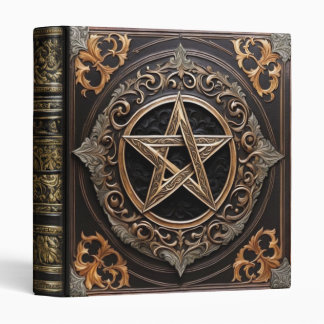 Ornate Gold Leaf Pentacle Faux Leather Fantasy 3 Ring Binder