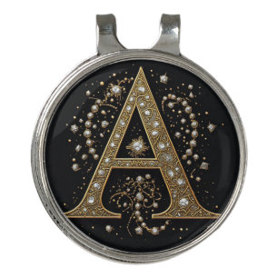 Ornate Gold Letter A Luxury Monogram Vintage Golf Hat Clip
