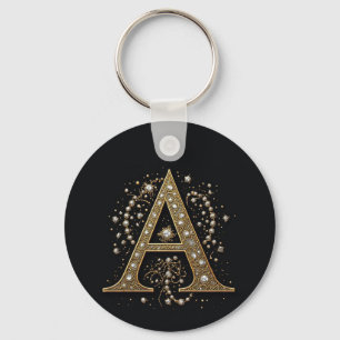 Ornate Gold Letter A Luxury Monogram Vintage Keychain