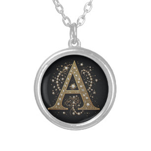 Ornate Gold Letter A Luxury Monogram Vintage Silver Plated Necklace