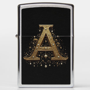 Ornate Gold Letter A Luxury Monogram Vintage Zippo Lighter