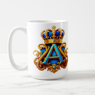 Ornate Gold Letter A With Crown Frame Design Coffee Mug