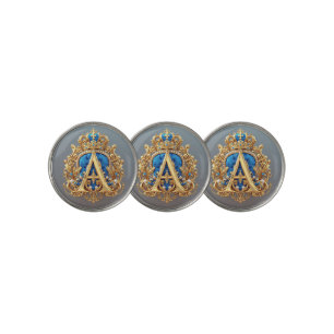 Ornate Gold Letter A With Crown Frame Design Golf Ball Marker