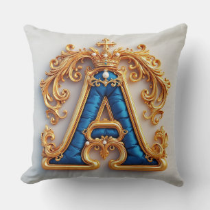 Ornate Gold Letter A With Crown Frame Design Throw Pillow
