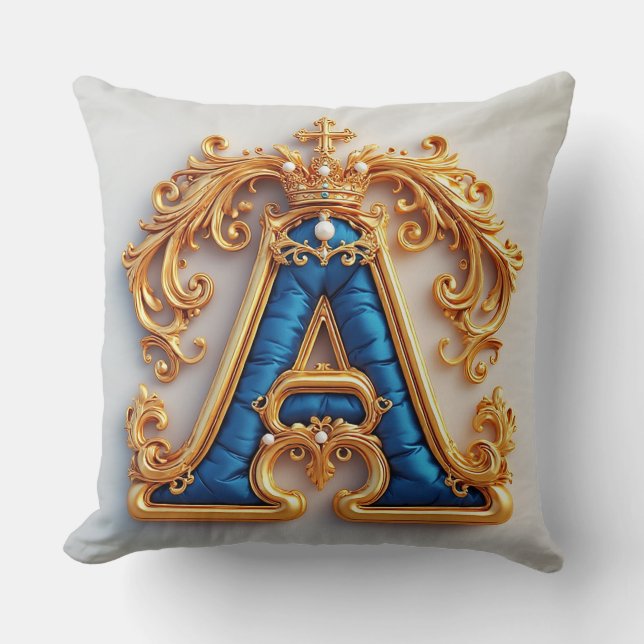 Ornate Gold Letter A With Crown Frame Design Throw Pillow (Front)