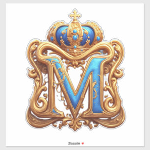 Ornate Gold Letter M With Crown Frame Design Sticker