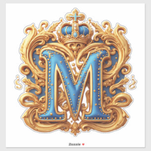 Ornate Gold Letter M With Crown Frame Design Sticker