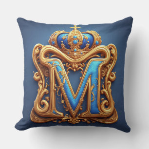 Ornate Gold Letter M With Crown Frame Design Throw Pillow