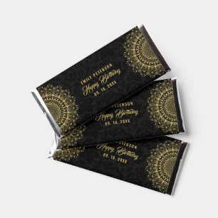 Ornate Gold Mandala on Black Happy Birthday Hershey Bar Favors