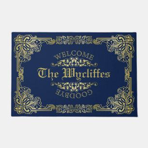 Ornate Gold Monogram Choose Your Background Color Doormat