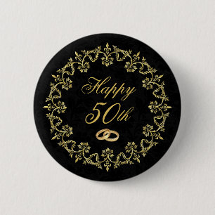 Ornate Gold on Black 50th Wedding Anniversary Button