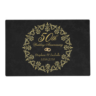 Ornate Gold on Black 50th Wedding Anniversary Placemat