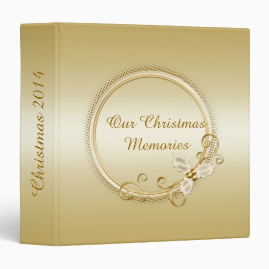 Ornate Gold on Gold Holly Berries Swirls Christmas 3 Ring Binder