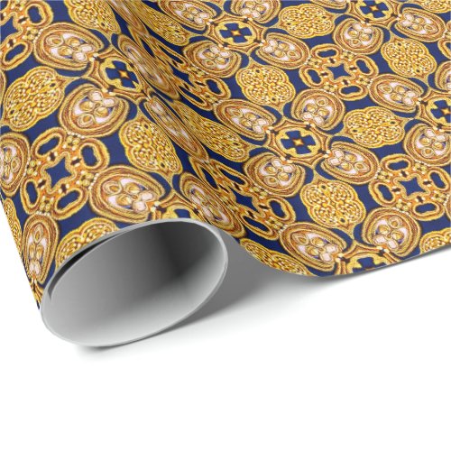 Ornate Gold on Midnight Embroidery Look Historic Wrapping Paper