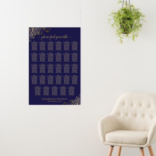 Ornate Gold on Navy 29 Table Wedding Seating Chart Foam Board