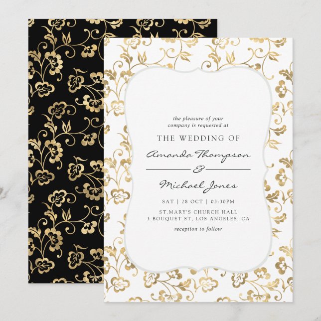 Ornate Gold Overlay and ANY COLOR Wedding Invitation (Front/Back)
