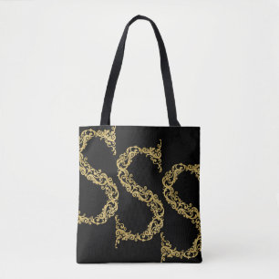 Ornate Gold S Monogram Initial Design on Any Color Tote Bag
