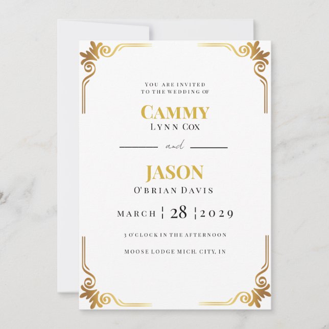 Ornate Gold Scroll Corner Frame Wedding Invitation (Front)