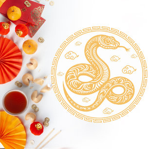 Ornate Gold Snake Chinese New Year Classic Round Sticker