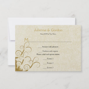 Ornate Gold Sparkle Swirls and Cream  RSVP Card
